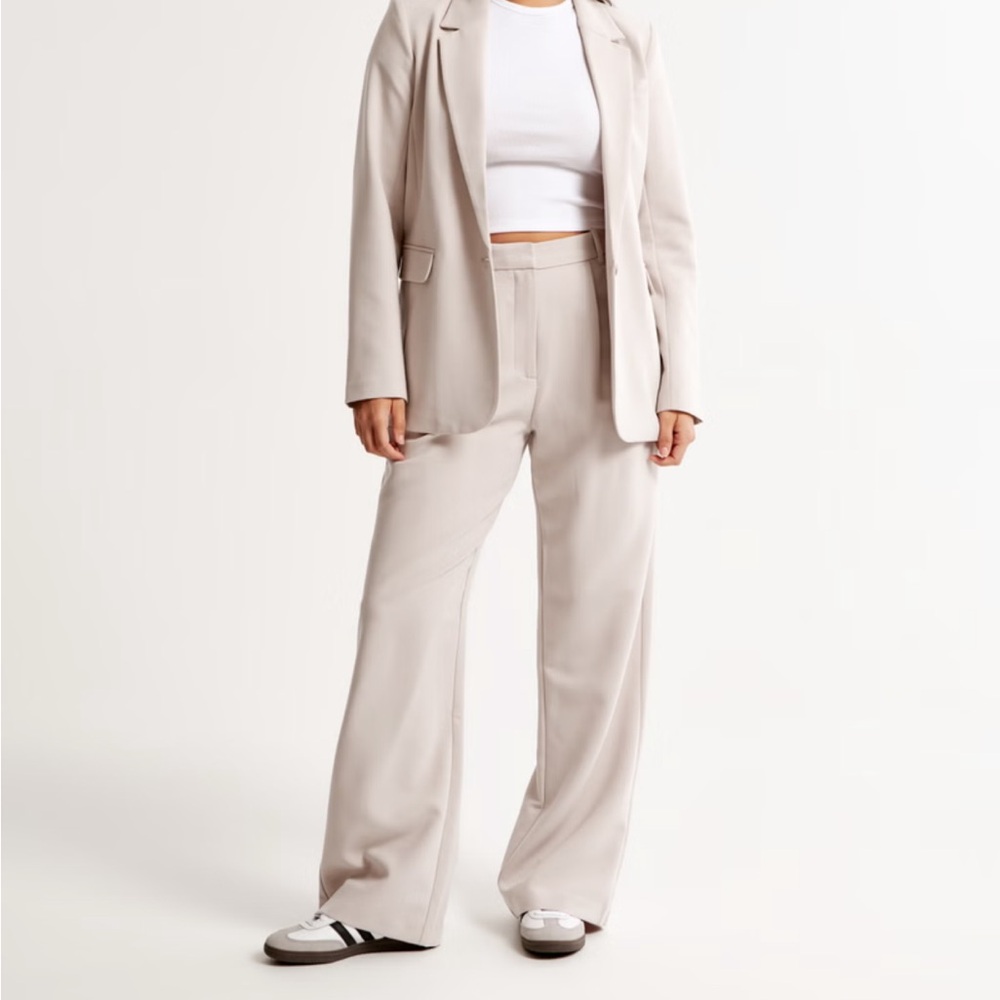 Abercrombie & Fitch Sloane Tailored Wide Leg Pant in Light Taupe